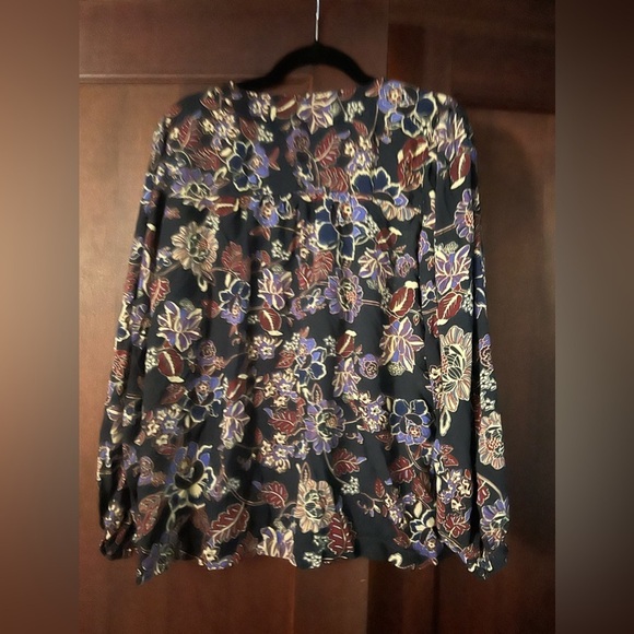 BLL black flower tropical bohemian long sleeve top women’s large - Picture 6 of 8